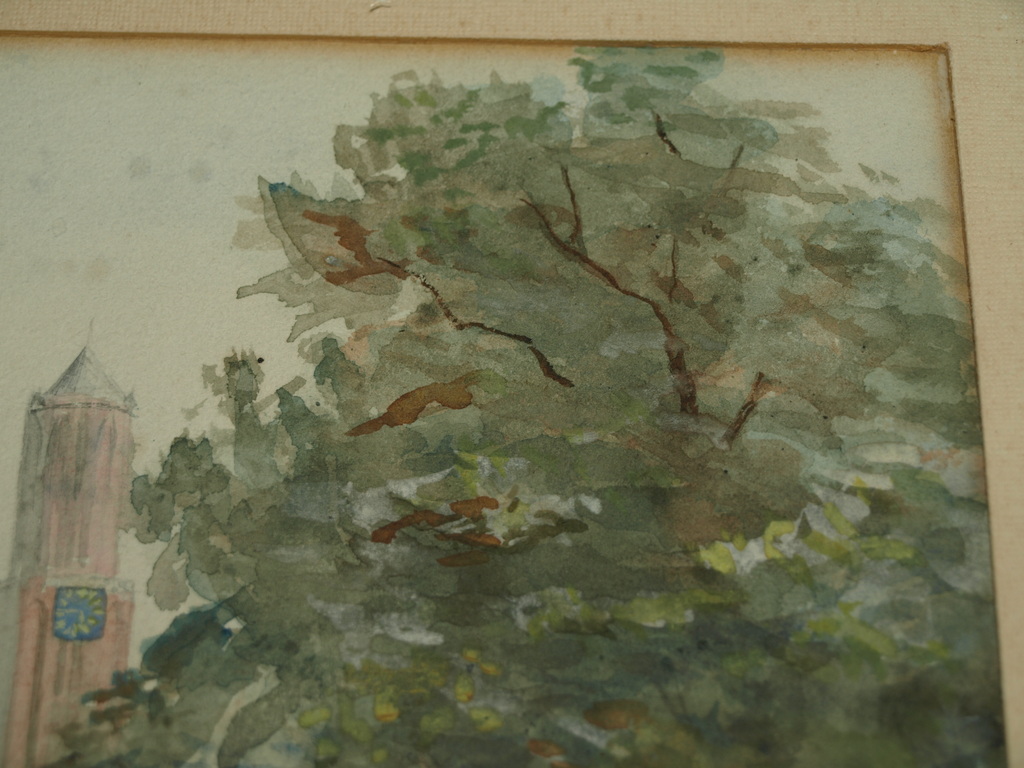 Onduidelijke signatuur : Aquarel – Oudegracht, Utrecht – ingelijst  kopen? Bied vanaf 1!