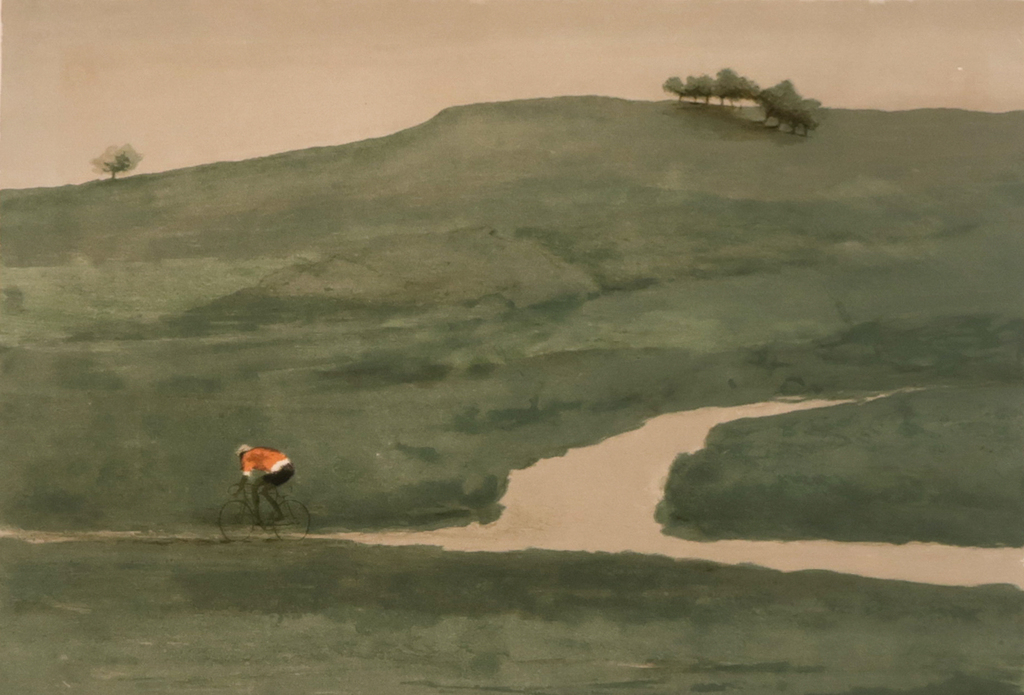 Mart Kempers: Litho, Z.T. Fietser in landschap kopen? Bied vanaf 20!