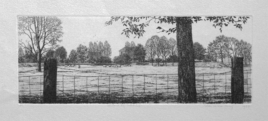 Wim van der Meij, ets, Weiland bij Utrecht kopen? Bied vanaf 50!