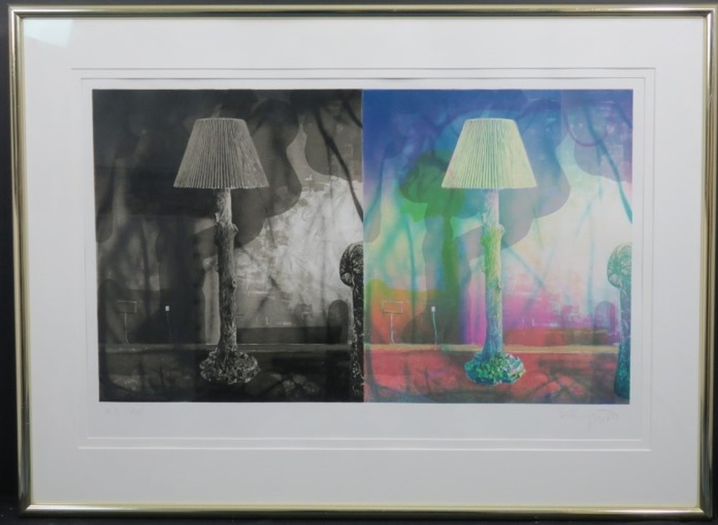Onbekend gesigneerd: Zeefdruk, Z.T. Lampenkap - Ingelijst (Groot) kopen? Bied vanaf 35!