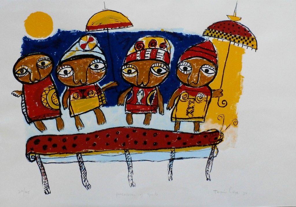 Toyin Loye - zeefdruk: Procession of spirits- 1996 verkocht voor € 125!