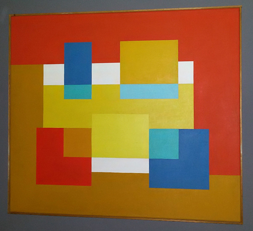 Halbo Kool - Geometrisch abstract, olieverf op doek (ingelijst) kopen? Bied vanaf 750!