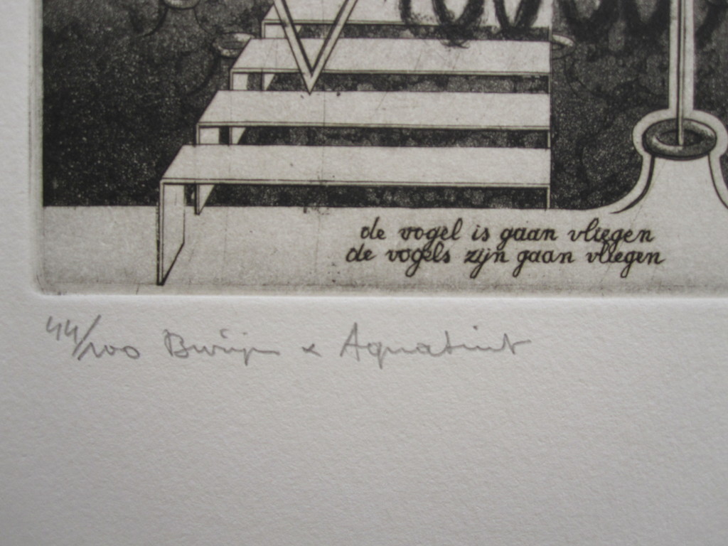 Jan Vandeweghe, burijngravure en aquatint, de vogel is gaan vliegen kopen? Bied vanaf 18!