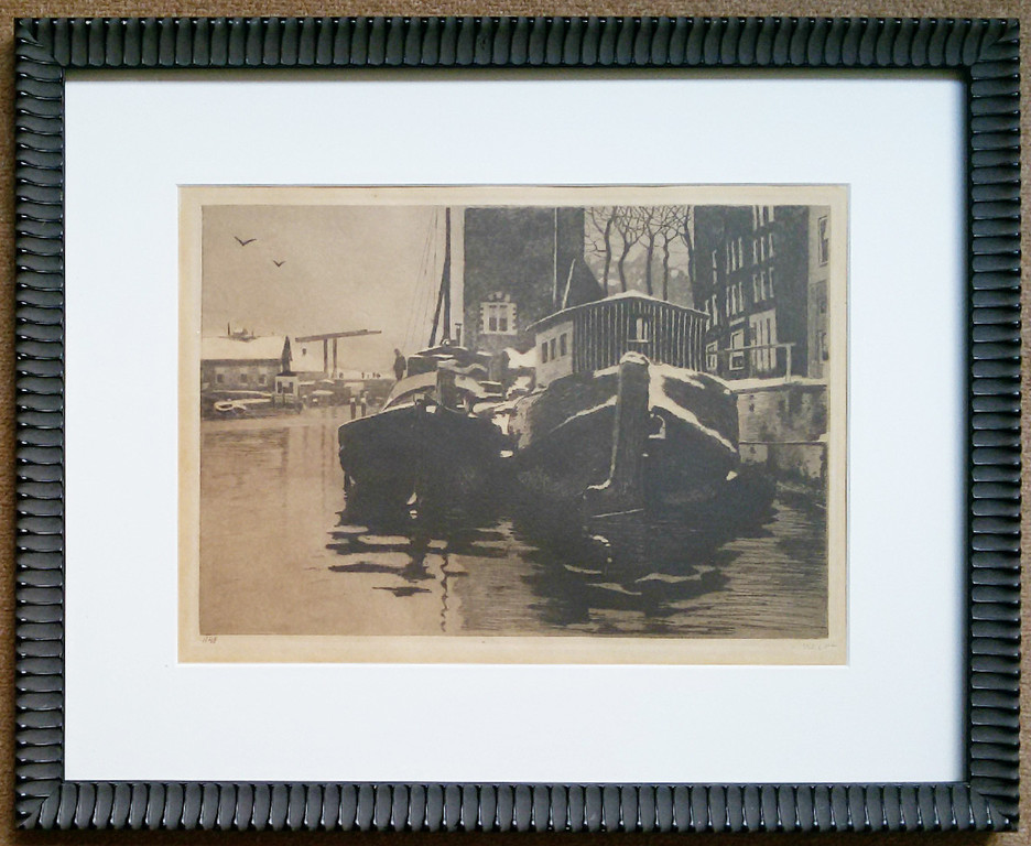 Willem Witsen - Schepen in de Oude Schans, ets (mooi ingelijst) kopen? Bied vanaf 295!