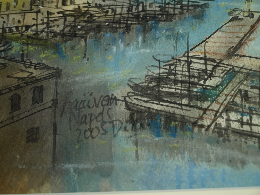 DICK VOS (1942) – Gemengde techniek –“Baai van Napels” – Gesigneerd & ingelijst  kopen? Bied vanaf 45!