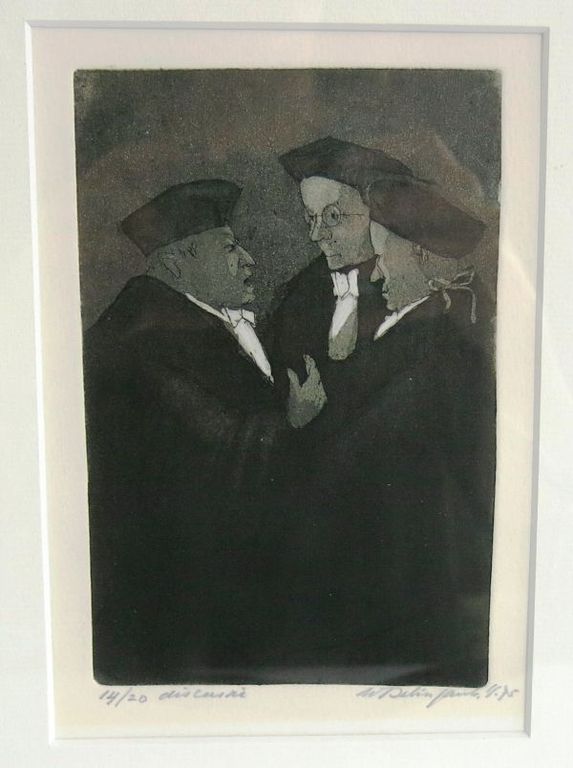 Willy Belinfante, ets: Discussie - ingelijst verkocht voor € 40!