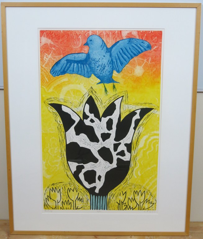 Eliza Kopec: Ets/Aquatint en Houtdruk, Koetulp - Ingelijst (groot!) kopen? Bied vanaf 100!