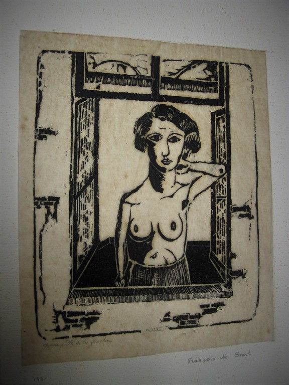 Fraaie Belgie 1931 houtsnede "Jeune Fille a fenetre" Francois de Smet gesigneerd kopen? Bied vanaf 1!