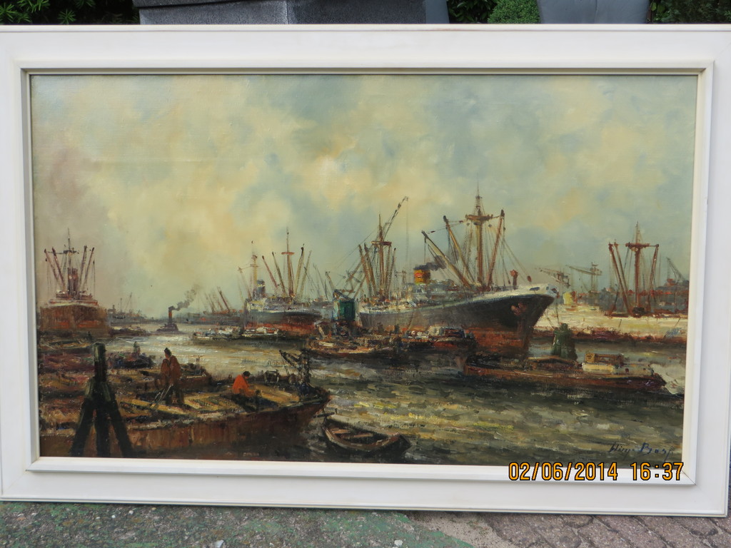 Wim Bos (1906-1974), Rotterdams havengezicht kopen? Bied vanaf 800!