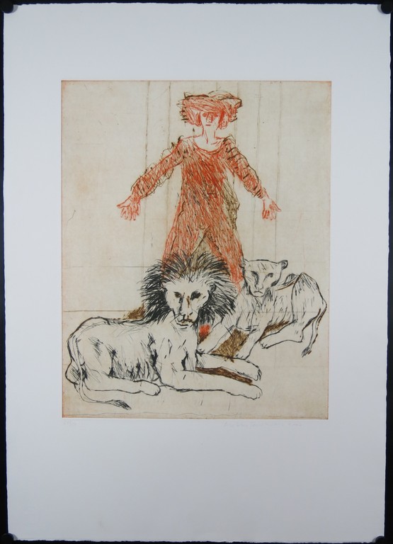 Robert Terwindt: Ets, Vrouw met leeuwen verkocht voor € 36!