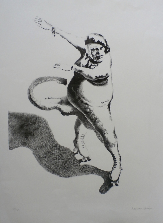 Herman Gordijn - Herman Gordijn - litho: rolschaatsend figuur verkocht voor € 150!