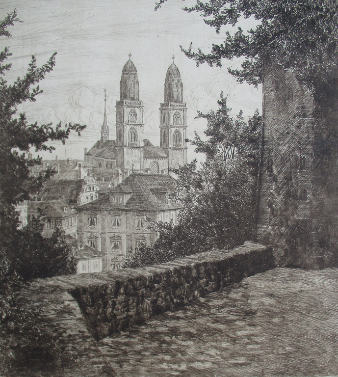 Onbekende kunstenaar: originele ets, Stadsgezicht verkocht voor € 40!