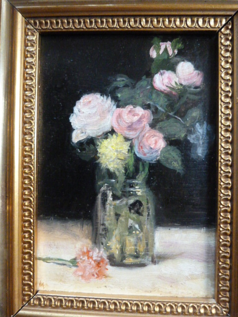 Onbekend ( 20e eeuw ) - olieverf  -  Rozen in een vaas. verkocht voor € 65!