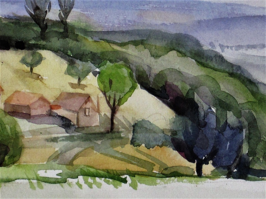 Fraai gelijste Pastel "landschap Dordogne Frankrijk" van graficus Joop Russon   kopen? Bied vanaf 1!