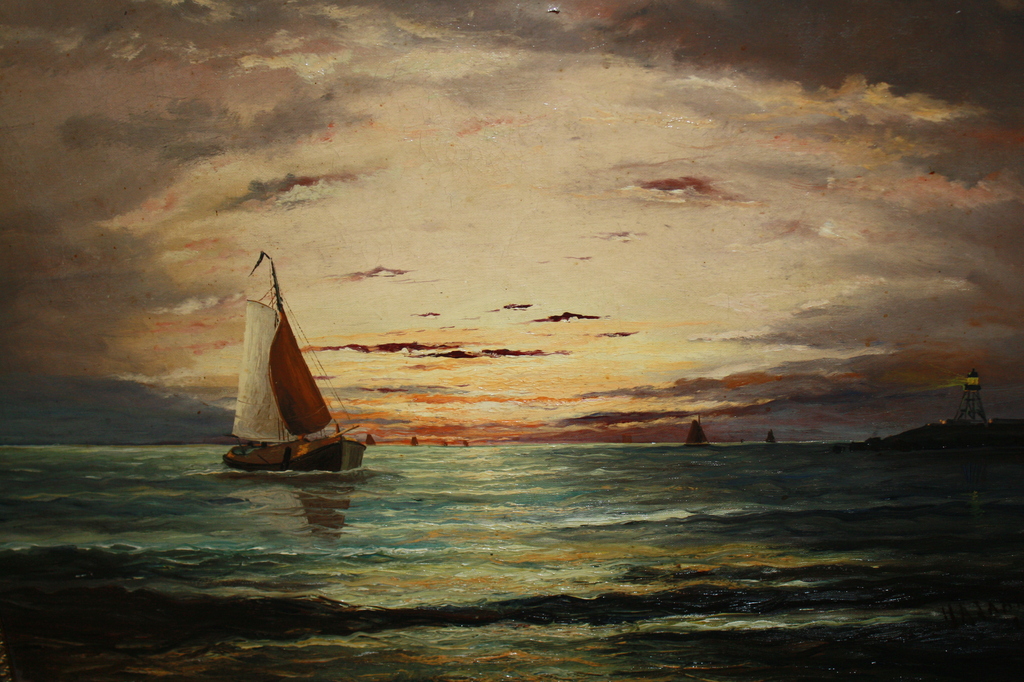 HA JAARSMA  - ZEEGEZICHT BIJ ZONLICHT met ZICHT OP VUURTOREN kopen? Bied vanaf 350!