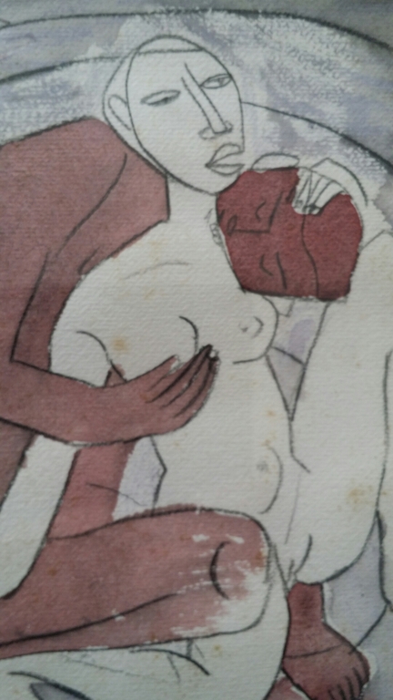 Paul Husner. Aquarel. Naakt liefdespaar.  kopen? Bied vanaf 89!