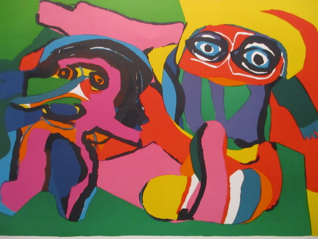 Karel Appel - Zeefdruk - E.A. - Compositie met Figuren -  kopen? Bied vanaf 300!