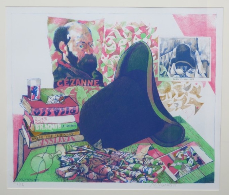 Nicolaas Wijnberg: Litho, Hommage aan Cezanne en Picasso - Ingelijst verkocht voor € 40!