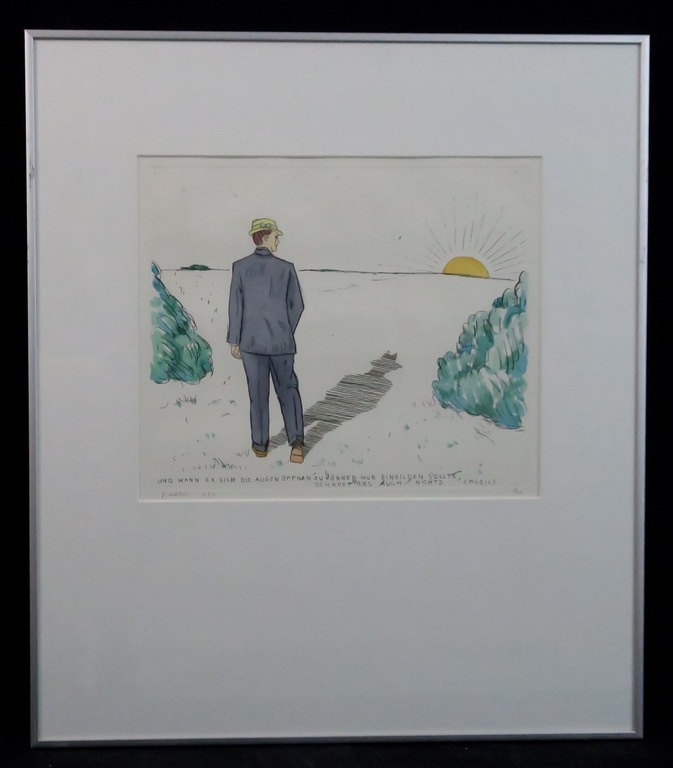 Pieter Holstein: Handgekleurde ets, Und wann er sich - Ingelijst verkocht voor € 65!