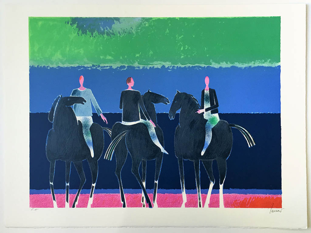 Albert Zavaro , ‘Les 3 Cavaliers’, kleurenlitho, gesigneerd, ed. 170 kopen? Bied vanaf 75!