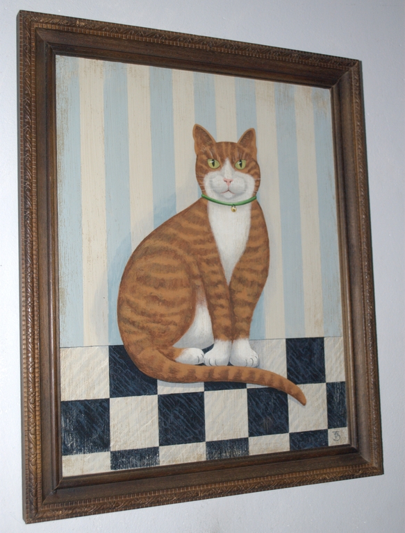 Poserende kater - olieverf op paneel - met monogram kopen? Bied vanaf 150!