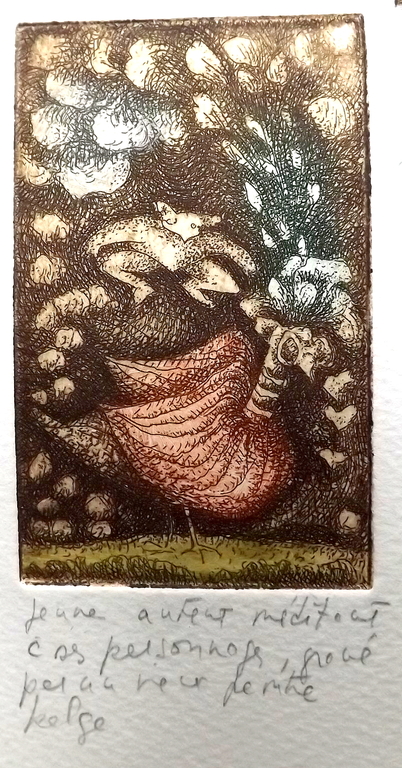 onbekende kunstenaar - gesigneerde kleuren-relief-ets - figuratief kopen? Bied vanaf 1!