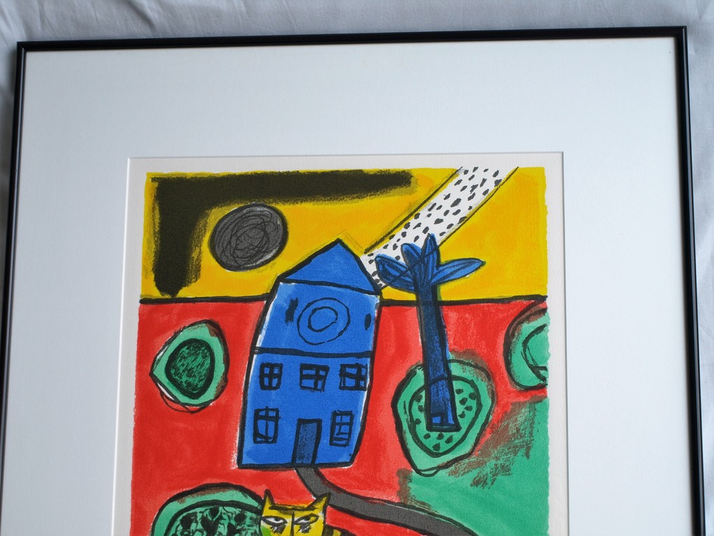 Corneille : Zeefdruk,  La Maison bleue - gesigneerd en ingelijst - 1998  kopen? Bied vanaf 100!