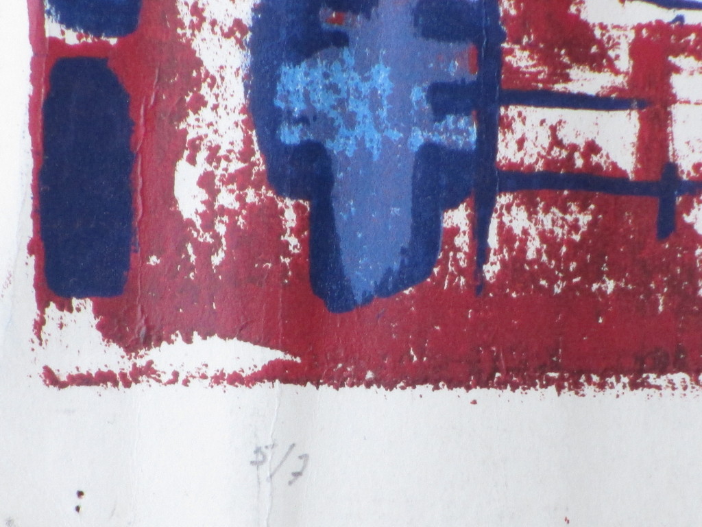 Wim Motz, Compositie in rood en blauw, Kleurenlitho kopen? Bied vanaf 1!