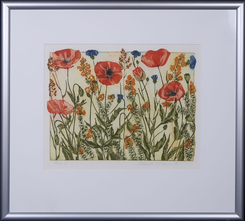 Willemien Holterman: Ets, Klaprozen - Ingelijst kopen? Bied vanaf 35!