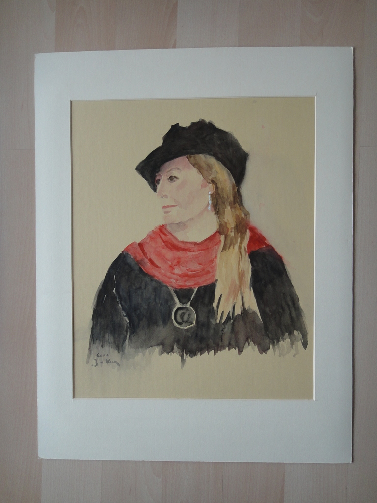 Jaap van Veen, aquarel, jaren '70 portret van Cora kopen? Bied vanaf 1!