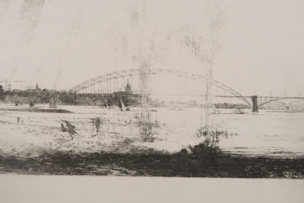 Willem den Ouden: Ets op Rijstpapier, Z.T. Landschap met brug kopen? Bied vanaf 40!