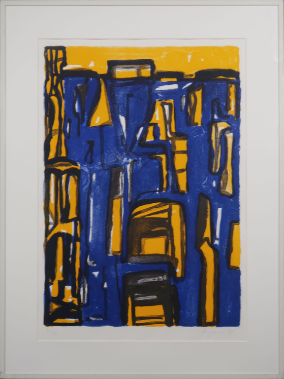 Theo Kuijpers: Litho, Z.T. (blauw/geel) - Ingelijst verkocht voor € 47!