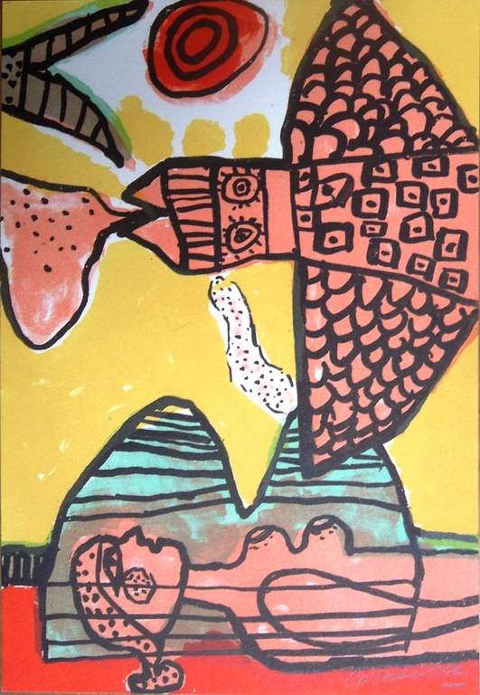 Corneille : Naakt en vogel (litho) verkocht voor € 122!