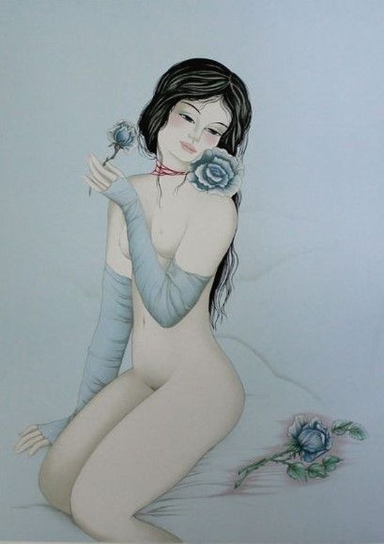Mara Tran Long - Nu Á La Rose - Lithografie - Oplage 300 ex. - Handgesigneerd kopen? Bied vanaf 1!