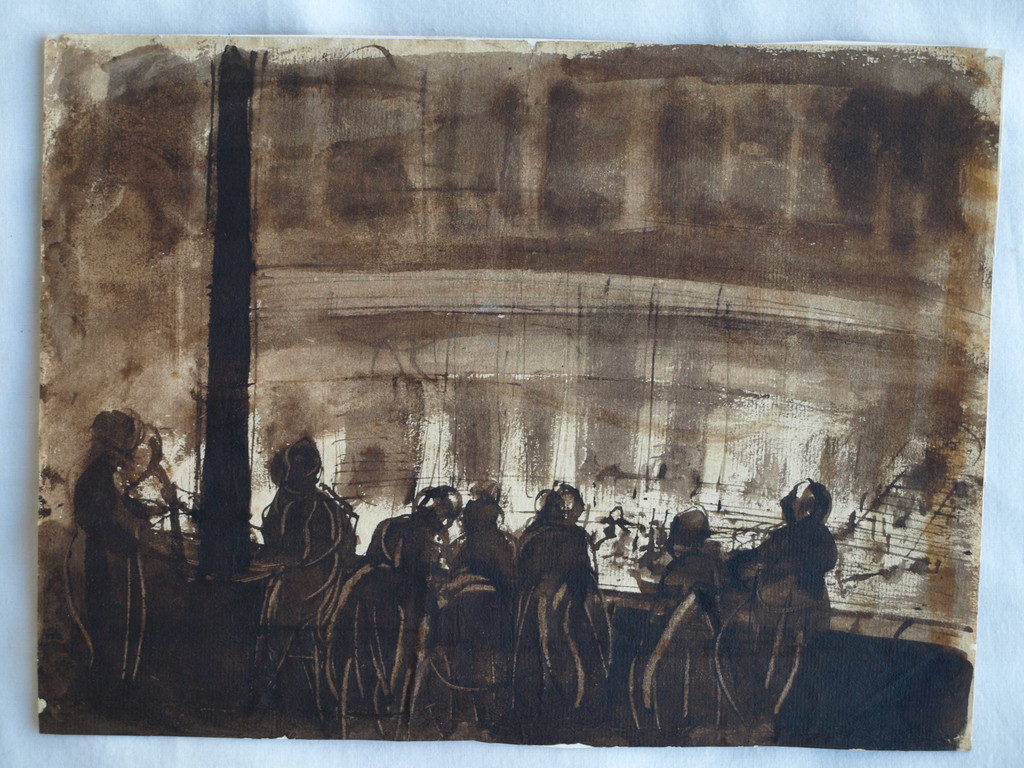 Gerard Hordijk : Aquarel / gewassen inkt , In het theater – ca 1930   kopen? Bied vanaf 1!