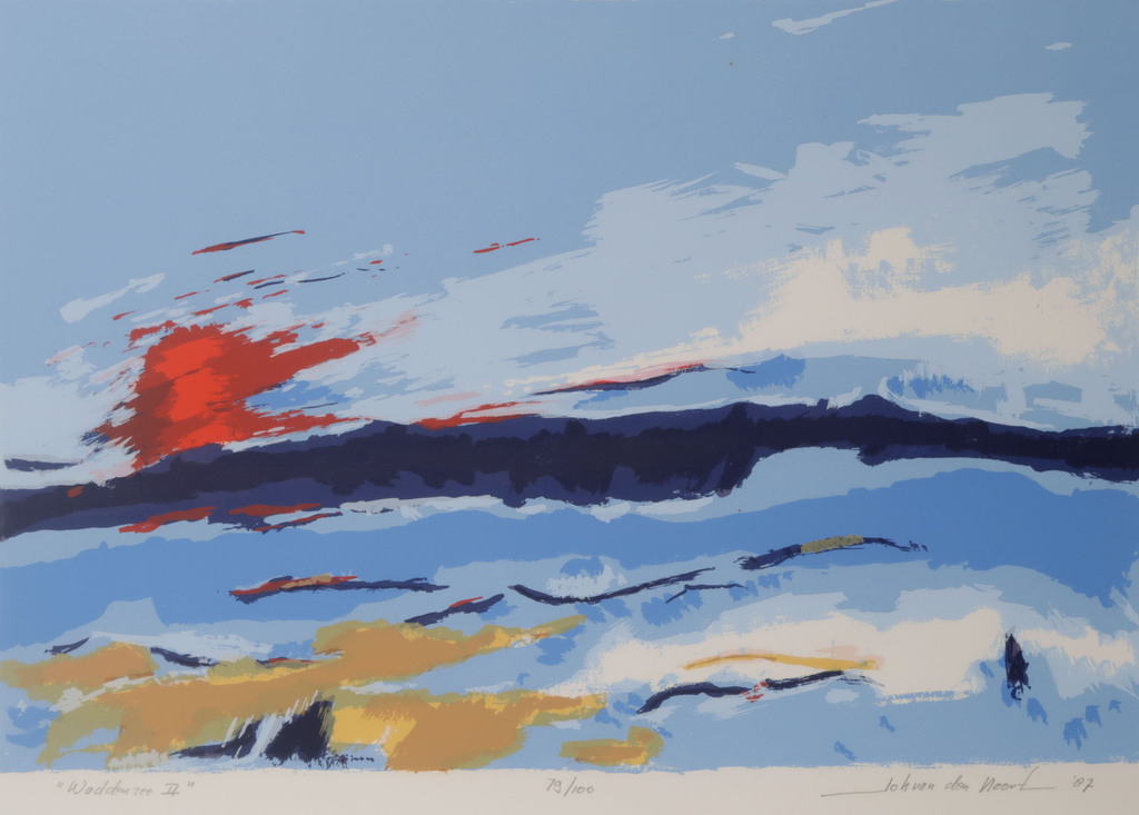 Johan van den Noort: Zeefdruk, Waddenzee II - Ingelijst kopen? Bied vanaf 1!