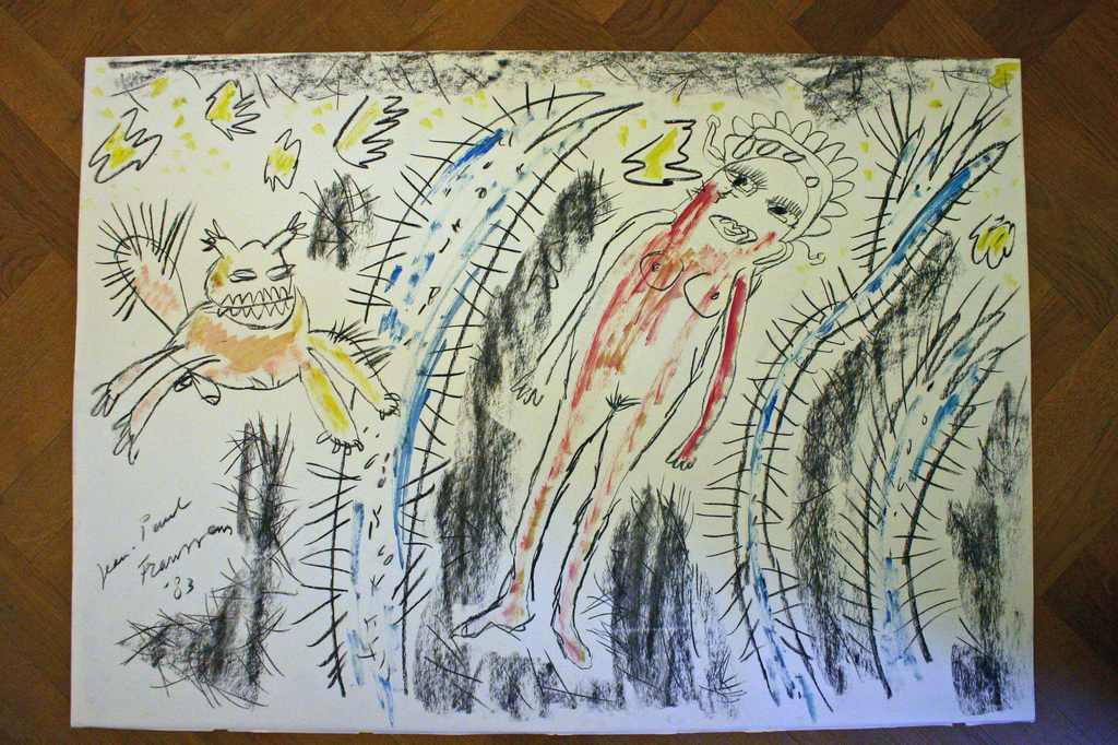 Jean Paul Franssens, Olieverf op papier, Titel: Allergevaarlijkste oerwoud verkocht voor € 75!