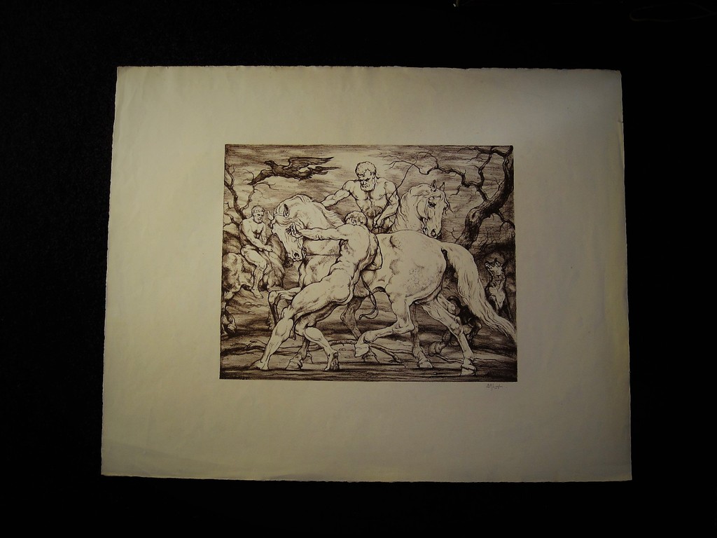 Interessante grote gesigneerde Litho Mythologische voorstelling A.M. Luijt (1879 kopen? Bied vanaf 1!