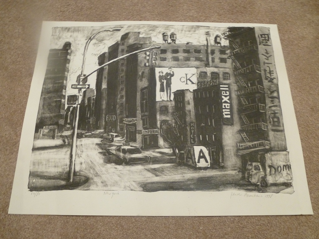 Jeroen Hermkens, steendruk: New York, handgesigneerd,1998 verkocht voor € 185!