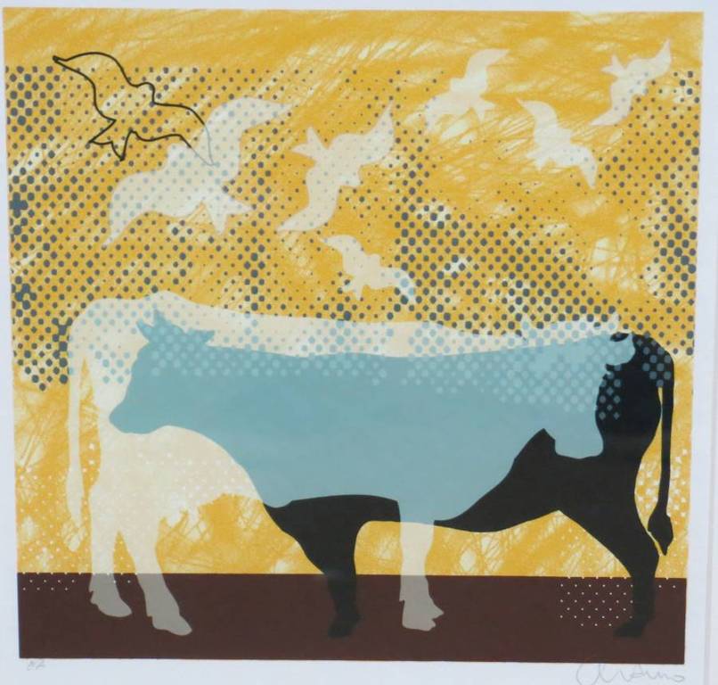 Arturo: Zeefdruk, Koe - Ingelijst verkocht voor € 45!