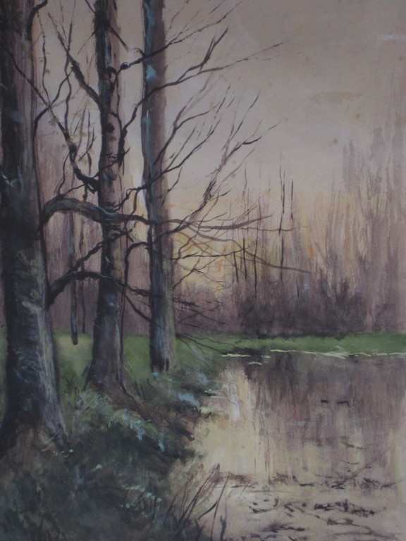 Mooi oud aquarel "Boslandschap bij invallende avond" gesigneerd w. Mauve  kopen? Bied vanaf 1!