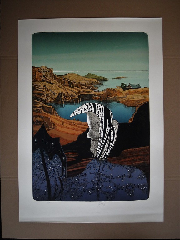 Fraaie gesignd Litho "DreamSea" van Tsjechisch surrealist Josef Liesler (1912-) kopen? Bied vanaf 1!
