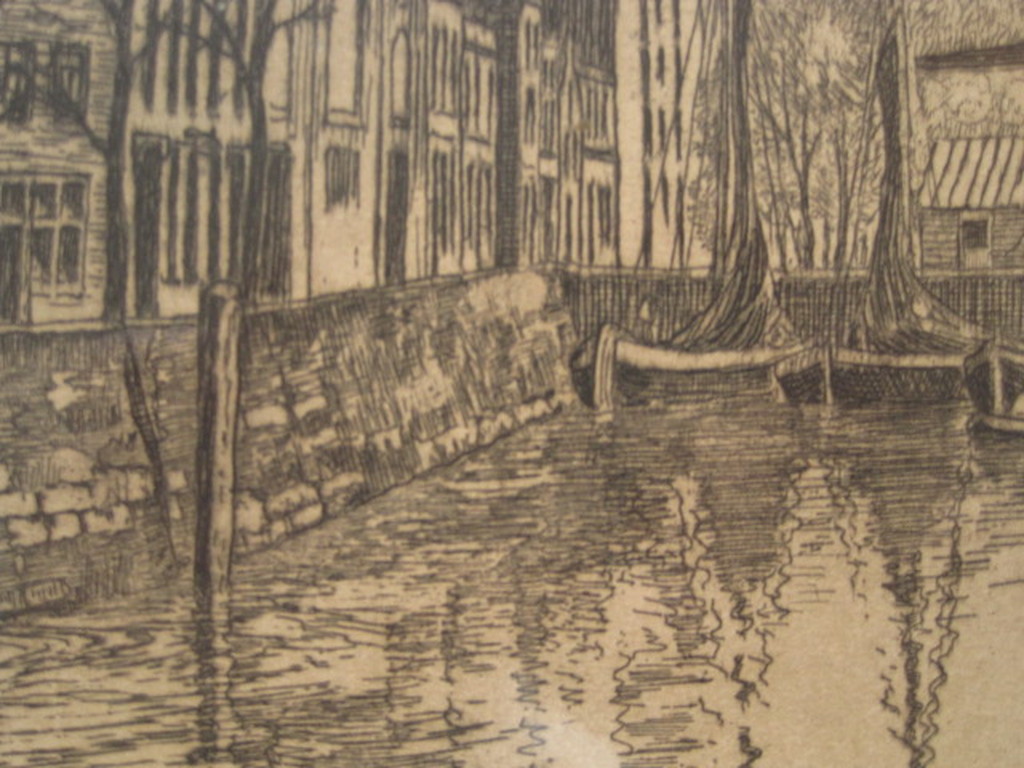 Marius Janssen 1885-1957 mooie ets "Delfshaven" gesigneerd omstreeks 1920 kopen? Bied vanaf 1!