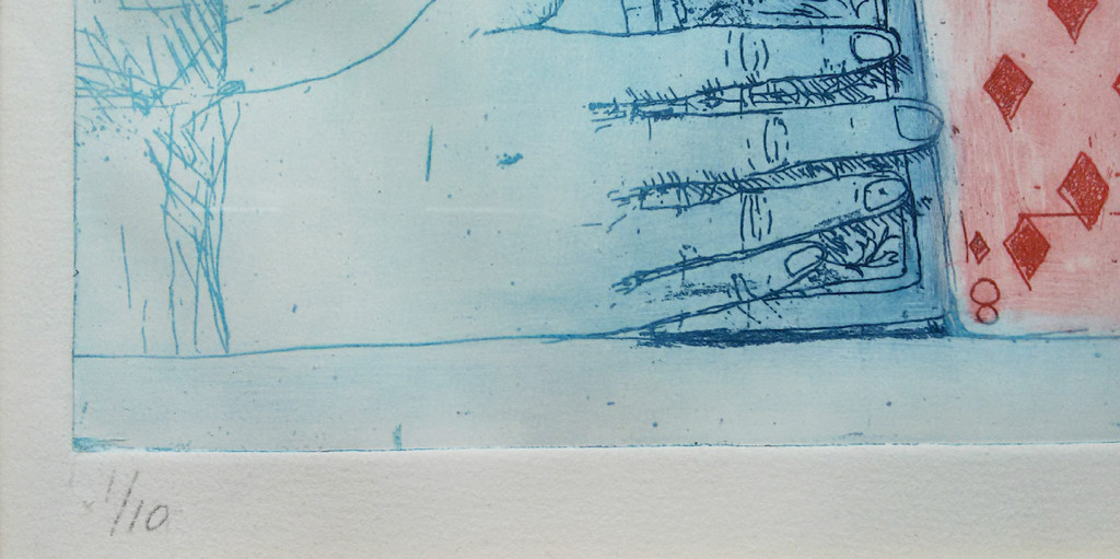 Karin Campfens - Kaartspelers, aquatint ets (ingelijst) kopen? Bied vanaf 1!