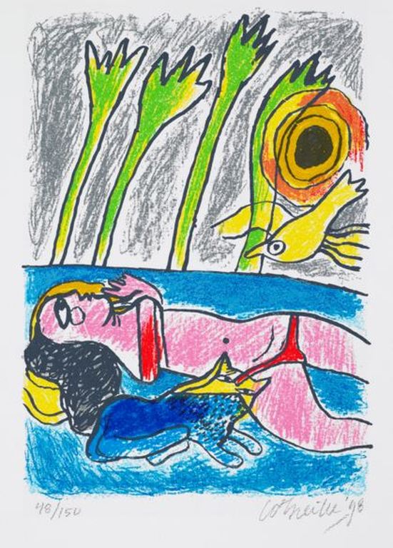 Corneille: Zeefdruk, Femme et oiseaux II kopen? Bied vanaf 70!