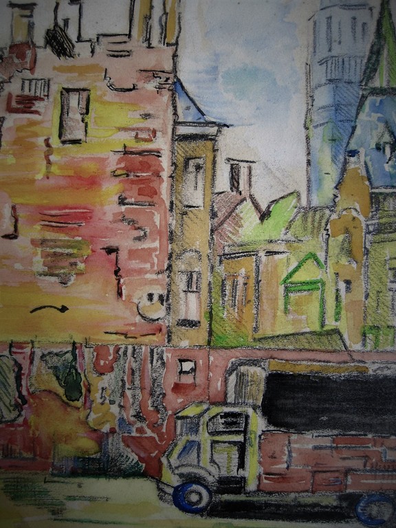 Mooie oude ca 1930 Aquarel "Woonwagens in Amsterdam Westertoren" onges. kopen? Bied vanaf 1!