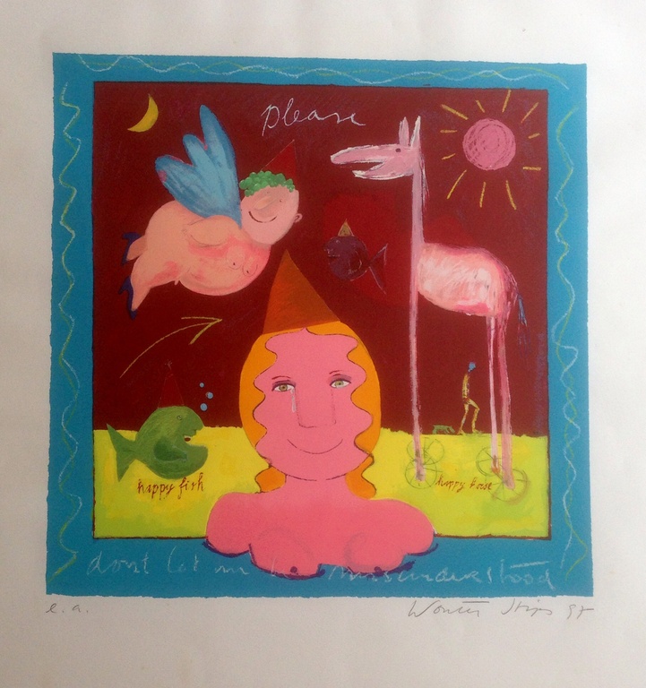 Wouter stips, zeefdruk e.a. Titel happy fish/happy horse. verkocht voor € 130!