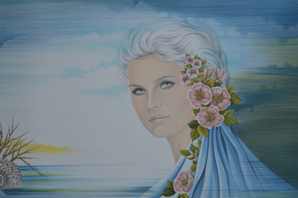 Pierre Bertin: 'Femme avec fleurs ...', grote kleurenlithografie, handgesigneerd kopen? Bied vanaf 1!