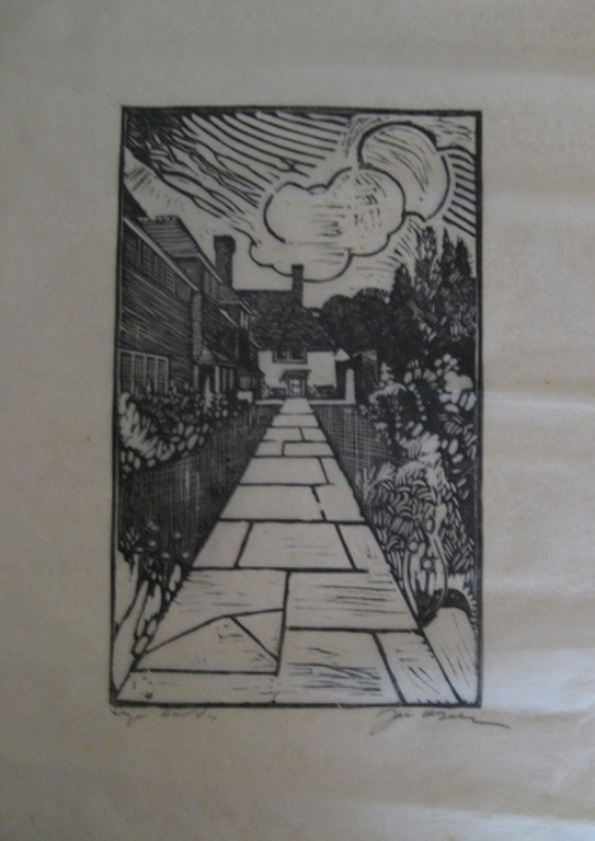 Jac. de Beer twee houtdrukken Flamingo's en Tuinpad kopen? Bied vanaf 1!