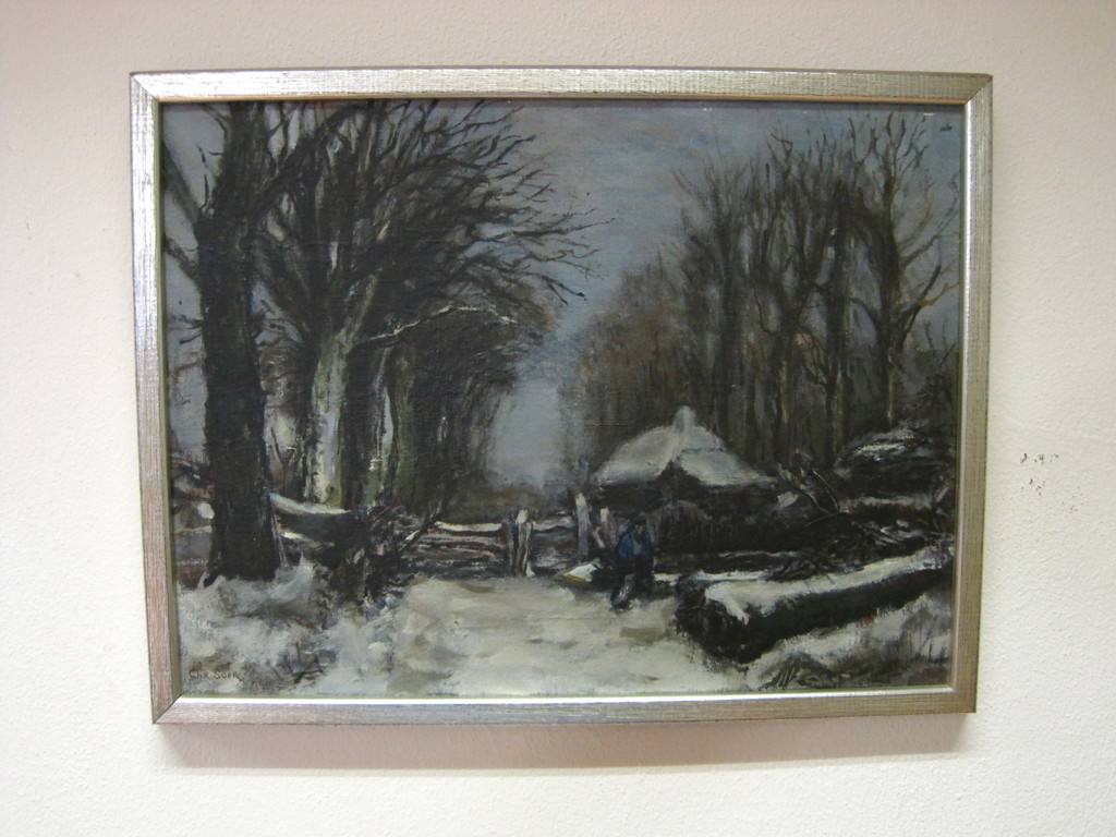 Christ. Soer 1882-1961 olieverf "Winters bos met houtvester" ca. 1920 kopen? Bied vanaf 1!